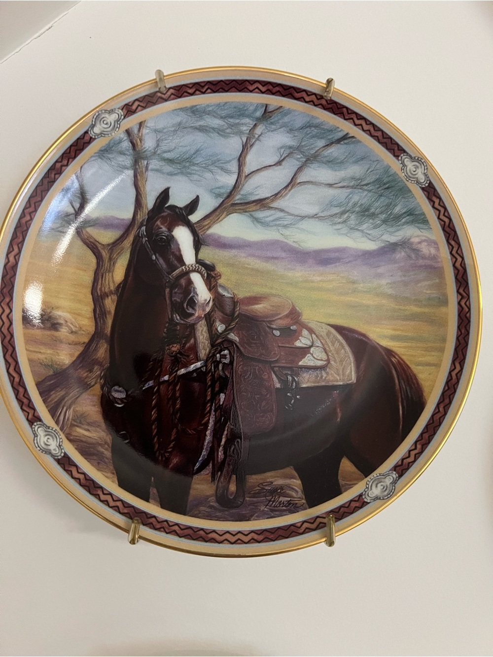 Western Horse Decorative Wall Plate in Brown and Gold